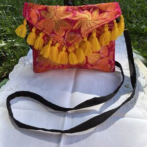 Guatemala Authentic Handmade Embroidery Multicolor Tassel Shoulder Bag